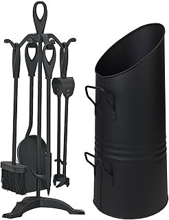 Black Coal Hod and 5 Pieces Companion Set 1042 Fire Tools Fireplaces and Accessories