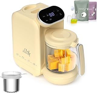 Chefhandy Baby Food Maker, 5 in 1 Baby Food Processor with Stainless Steel Steam Basket, Baby Puree Maker with Steamer, Blender, Bottle Warmer Function, Auto Cooking & Grinding, Touchscreen (Yellow)
