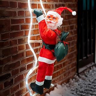 60cm Hanging Santa Climbing Rope with 48 LED Lights - 95cm Height - 5m Lead Wire - 8-Mode Plug for Outdoor Christmas Decorations, Garden, and Window Displays - Outside Christmas Decorations
