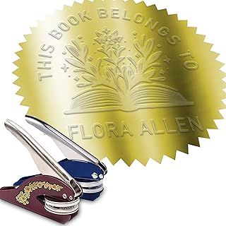 Book Embosser Library of Ex Libris Book Stamp. Wonky Book Design. Customise with Your Text. Gift for Book Lovers Personalised Embosers or Ink Stamp for Novel Collection. (Floral Flourish)