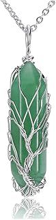 CrystalTears Natural Healing Crystal Stone Necklace Silver Tree Life Wire Wrapped Hexagonal Crystal Points Pendant Necklace Jewellry Mothers Day Gifts for Mum Women