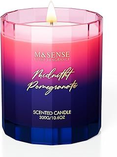 M&SENSE Midnight Pomegranate Organic Strong Soy Scented Candles Gifts for Women Men 300g 60H Slow Burning Candle Gifts for Home Decor Friend Non Toxic Artistic Housewarming Candle for Bedroom