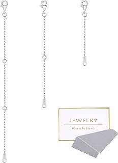 ALEXCRAFT Silver Extender Chain, Sterling Silver Chain Extender for Necklace Bracelet Anklet, S925 Sterling Silver Cable Curb Link Box Chain Extender Thin Chain Extension for Jewellery Making