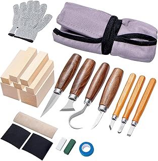 Supernic Wood Carving Tool Set 24pcs Complete Wood Whittling Kit Wood Carving Tools Whittling Kit Basswood Carving Blocks Ergonomic Carving Knives Wood Carving Set for Beginners and Professionals