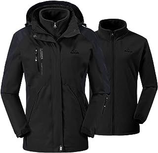Womens 3 In 1 Jackets Fleece Ski Jacket Softshell Winter Waterproof Full Zip Windproof Coat Zip Pockets