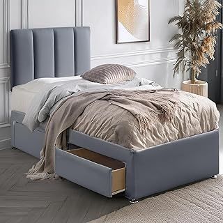 ComfoRest - Posh 3FT Single Bed with Mattress & 2 Drawers | Versatile Set for Compact Rooms | Durable Beds for Everyday Use | Practical Choice for Comfortable Living (Grey Plush)