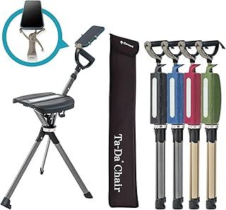 Ta-Da Chair Series 2 PRO - Walking Stick with Seat, Lightweight Aluminium Pole Frame & Sturdy Foldable Stool (up to 136kg), Easy Folding Design, Ideal for Hiking & Outdoors - Adjustable