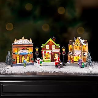 Marco Paul Christmas scene Traditional Festive Village Scene Light Up Christmas Ornament Decoration With LED Multi Colour Xmas Lights Battery Operated USB Connection (Traditional, Village Set)
