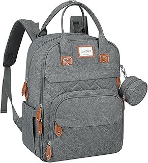 LANDICI Baby Changing Bag Backpack, Large Nappy Changing Backpack Diaper Bags with Changing Mat, Stroller Straps and Pacifier case, Multifunction doll Changing Bag for Mum Dad Boy Girls, Grey