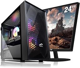 STGsivir Gaming PC Bundle, Gaming Desktop Computer, 24" Monitor, Intel Core i7 3.4-3.9GHz, RX 580 8G, 16GB RAM, 1TB SSD, 600M WiFi, BT 5.0, Black RGB Gaming Case, Windows 10
