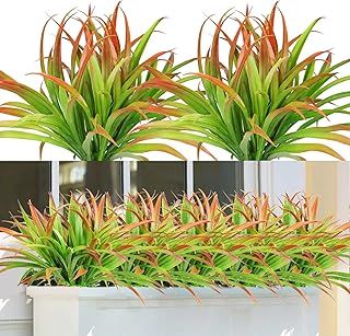 Dremisland 6PCS Artificial Plants Grass Outdoor 16 in Spring Fake Plants Indoor UV Resistant Artificial Stems Bushes Shrub Greenery Faux Grass for Home Garden Patio Hanging Planter Pathway Porch Decor