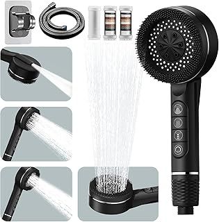Hard Water Filter Shower Head and Hose with 15 Stage Filter, 4 Spray Jet Modes High Pressure Bathroom Shower Head,Handheld Massage Shower Filter for Residual Chlorine Remove for Adults Children Pets