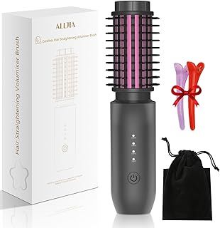 2 in 1 Cordless Curler Brush and Straightener Brush Pro - Portable Heated Hot Brush Travel, 40mm Barrel, USB Rechargeable Fast Heat Up 150-210°C, Tangle-Free, Safe & Easy to Use, Grey
