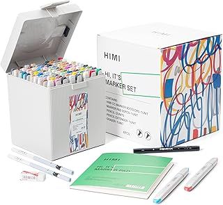 HIMI CC Marker Set Gift Box, 80 Colors Dual Tip Quick Drying Markers, Clean Smelling Alcohol Marker,Hard and Soft Nib for Youth Adults Coloring Illustration, Great Value Pack, Better Designed Grip