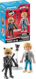 Playmobil 71337 Miraculous: Adrien & Cat Noir, including Kwami Plagg and diverse accessories, adventure with Ladybug, fun imaginative role play, detailed play sets suitable for children ages 4+