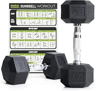 Hex Dumbbells Set, Odourless Poly Rubber Encased Dumbbells 2.5KG~30KG Single or Pair, Home Gym Weights Set