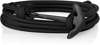 Anchor Rope Bracelet for Men & Women Made from Stainless Steel and Durable Rope - Adjustable - Handmade in The UK - (Black & Black)