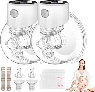 Breast Pump Hands Free, Electric Leak-Proof Pumps Wearable Portable,Low Noise &Painless Breastfeeding Milk Pumps, BPA Free (White*2)