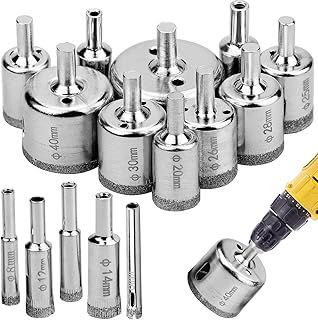 NathrBTV 15 Pcs Tile Hole Cutter Set, Diamond Core Drill Bit, Diamond Hole Saw for Glass Tile Porcelain Marble Granite - 6mm to 50mm