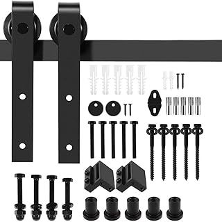 6 ft/183cm Sliding Door Track, Black Barn Door Hardware Kit, Sliding Wood Door Kit, 183cm Roller Door Hardware