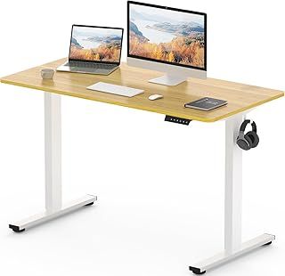 FLEXISPOT ONE PIECE Electric Standing Desk Height Adjustable Sit Stand Up Desk for Home Office with Memory Smart Panel (100 * 60cm White Frame+ Maple Desktop)