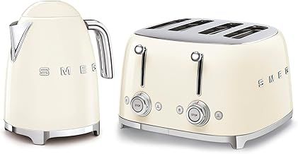 Smeg 50’s Style Retro Range Breakfast Set, 1.7L 3000W Kettle and Multi-Functional Control 4-Slice 2000W Toaster, Cream, KLF03CRUK/ TSF03CRUK