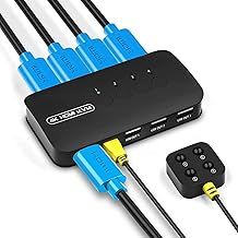 4 Port HDMI KVM Switch, USB KVM Selector for 4 Computers Sharing 1 Monitor and 3 USB Devices, Switcher Box for Mouse, Keyboard, Scanner, Printer