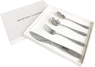 Personalised Children's Cutlery Set Engraved Kid Knife Fork Spoon 4pcs Stainless Steel Kids Toddler Cutlery Set Gift with Any Name with Gift Box for Christmas Hand Finished in UK (Star)