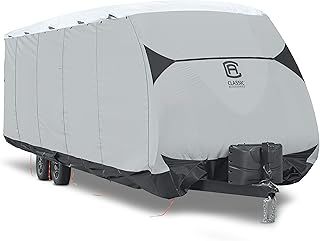 Classic Accessories SkyShield Caravan Cover | Storage Cover for Caravans, RVs, Motorhomes & Campervans | with Air Vents & Adjustable Straps | Premium Caravan Covers 21-23ft | Black/Grey/White (700cm)
