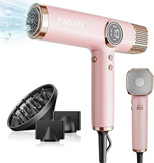 Faszin Hair Dryer, Lightweight Hairdryer with 110,000 RPM High Speed Motor for Fast Drying, 200 Million Ionic Hairdryers for Women & Men, Low Noise Hair Dryers, with 3 Magnetic Nozzle (Pink)