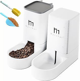 Marchul Pets Automatic Feeder and Waterer Set, Dogs Cats Food Feeder and Water Dispenser 3.8L, 2 in 1 Cat Food Water Dispensers for Small Medium Big Pets