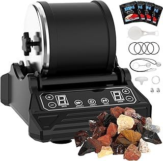 Rock Tumbler Kit Barrel Stone Polishing Machine with 9-Speed Motor & 9-Day Timer, Rock Polisher Machine for Kids & Adults, Includes Gemstones, Grits and DIY Tools