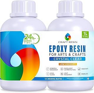CRAFT RESIN 1L Crystal Clear Epoxy Resin Kit - Food Safe & UV Resistant for DIY Art, Wood, Jewellery Making, Coasters, Mould Casting Resin Epoxy - Low Viscosity, Self Leveling for Beginners & Pros