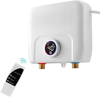 6500W Instant Water Heater, Mini Electric Tankless Instant Water Heater with LED Display, 30-55℃ Adjustable Temperature Knob Control/Remote Control, for Bathroom 220V