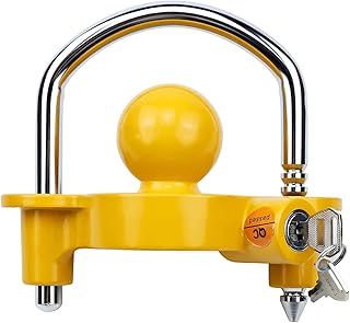 Trailer Hitch Lock Universal Tow Ball Adjustable Trailer Ball Lock Fits 50 mm,1-7/8”,2”,2-5/16” Couples,Includes 2 Keys,Yellow