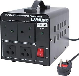LVYUAN 1500VA 220V 110V Step Up & Step Down Voltage Transformer Converter UK to US Dual 110V & 220V outlets