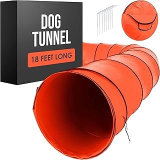 Houseables Dog Tunnel, Agility Equipment, 550cm Long, 61cm Open, Blue, Polyester, Play Tunnels for Training Small & Medium Dogs, Park Playground Toy, Large Obstacle Course for Pets, with Carrying Case