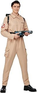 Smiffys Ghostbusters Men's Costume for Adults, Jumpsuit and Inflatable Backpack, Beige, Officially Licensed, Perfect for Halloween, Groups, and 80s Theme Fancy Dress Events