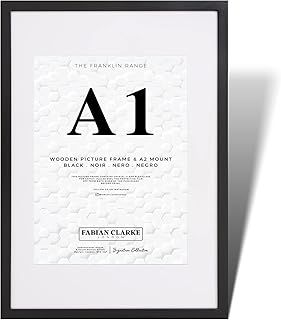 A1 Modern Black Wooden Picture Photo Frame with White A2 Mount to Hang Portrait or Landscape