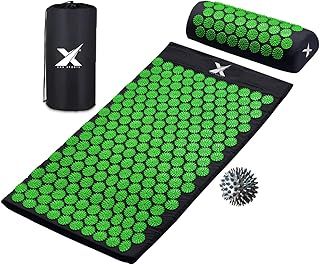XN8 Yoga Acupressure Mat Pillow Set Acupoint Acupuncture Reflexology Mat for Massage-Pain Relief-Stress Reduction-Therapy-Relaxation with Carrying Bag and Strap(Black/Green)