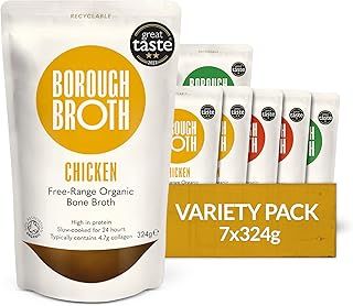 Organic Bone Broth Variety Pack by Borough Broth - Beef, Chicken & Lamb Broth - High Protein & Collagen, Low Carb, Gluten-Free & Keto - Chilled Bone Broth For Soups, Stews & Sauces - 7 x 324g
