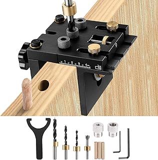 Pocket Hole Jig Kit, longziming Woodworking 3 in1 Doweling Drilling Guide Kit 6/8/10/15mm Latest Version Self-Centered with Positioning Clip Adjustable Drilling Guide Puncher Locator Carpentry Tools