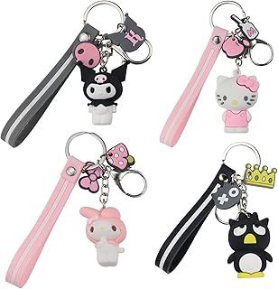 4 Pieces Anime Cartoon Keychain Set Keyring Cute Bag Cat Pendant Birthday Gift Cartoon Keychain Hanging Anime Kawaii Popularity Fashion Figure Toys For Kids Student Best Frirend Family Girls