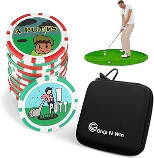 CHIP N WIN. The On Course Golf Poker Chips Game with 16 Fun Chips. Play at the Same Time as Your Normal Round Adding an Extra Element of Fun. 2-4 Adults (Ages 18+). EVA Case.