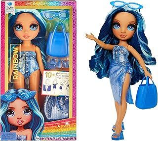 Rainbow High Swim & Style - Skyler (Blue) - 28 cm Doll with Shimmery Wrap to Style 10+ Ways - Removable Swimsuit, Sandals, Fun Play Accessories - Kids Toy - Great for Ages 4-12 Years