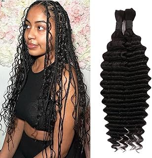 Human Braiding Hair For Knotless Braids 12Inch Short Boho Braids Human Hiar Extensions Wet And Wavy 10A Deep Wave Bulk Human Hair For Black Women (1B#, 12Inch 100g(50gx2Bundles))