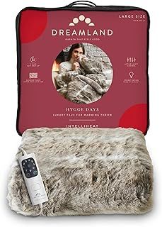 Dreamland Hygge Days Electric Blanket – Heated throw - Alaskan Husky, Luxury Faux Fur, 5-minute Fast heat up, 6 temperature settings, 1/3/9-hour auto timer, Electric throw, Machine Washable, 160x120cm