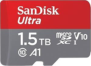 SanDisk 1.5TB Ultra microSDXC card + SD adapter, Memory card Full HD, up to 150 MB/s, For smartphones and Tablets, with A1 App Performance, UHS-I, Class 10, U1