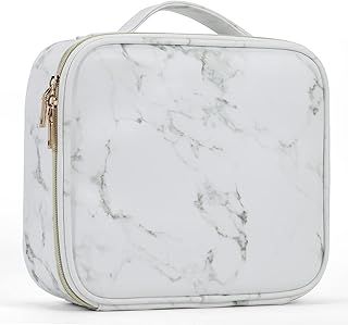 Joligrace Makeup Bag Cosmetic Case Vanity Travel Beauty Box Make Up Train Case Hairdressing Tools Organiser with Adjustable Compartment PU Leather, Marble Pattern
