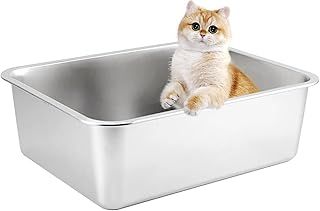 Cat Litter Tray XXL 50 * 35 * 15CM(19.5" L x 13.5" W x 6" H) Litter Tray Cat Litter Box, Rustproof, Never Absorbs Odors, Stainless Steel Litter Tray for Cats Rabbits